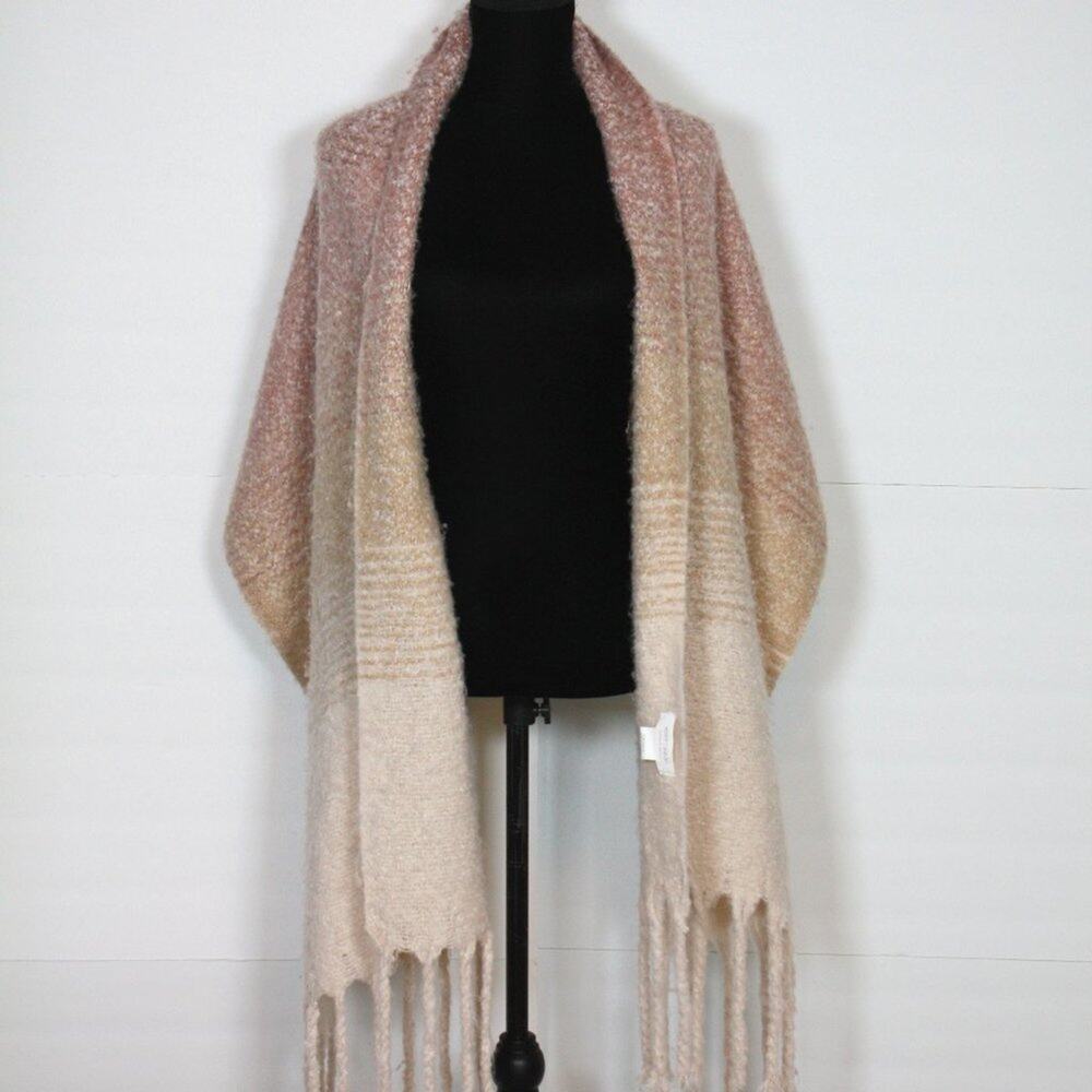 Mersea Large Ombre Cream, Beige, Mauve Knit Scarf - Picture 4 of 12